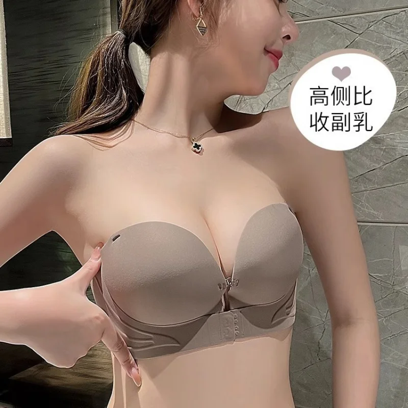 Intimo da donna anti-cedimento invisibile antiscivolo senza spalline senza anelli in acciaio, seni piccoli raccolti, bellissimo senza traccia