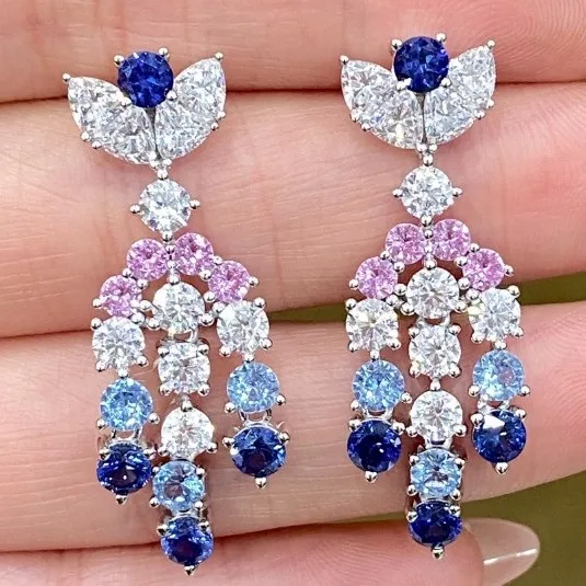 

Новые серебряные серьги S925 с инкрустацией, разноцветные круглые серьги 4 мм с васиновым цветком, блестящие серьги неправильной формы, свадебные украшения