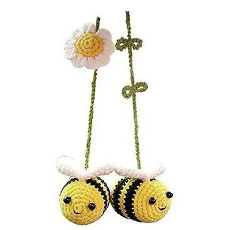 A67P-Woven Bee Car Ornament Bee Hand-Crochet Car Ornament Rearview Mirror Car Accessory Decoration For Bee Lovers