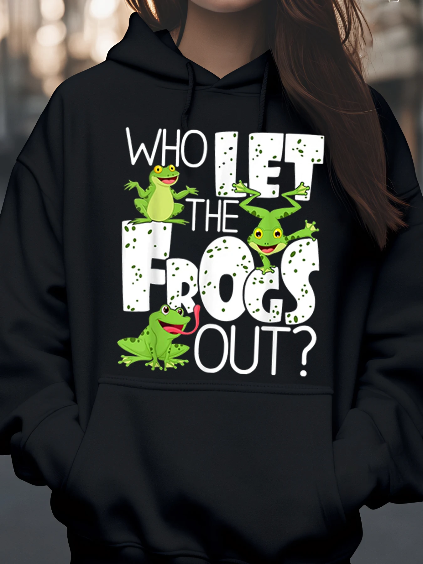 

Толстовка с капюшоном на Хэллоуин с принтом лягушки Who Let the Frogs Out для женщин, повседневная одежда