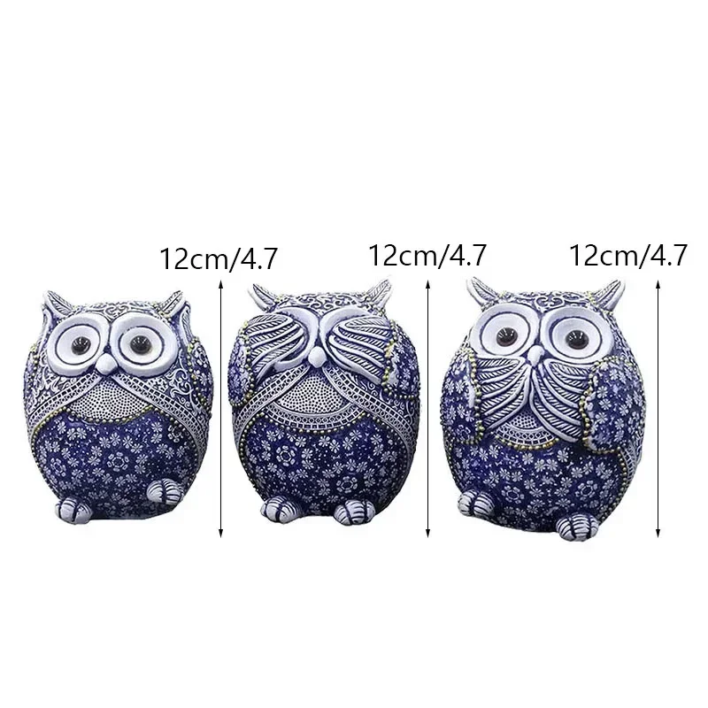 3 Pcs/set Resin Owl Figurines for Interior Mini Animals Ornaments Statues Home Living Room Garden Decor Accessories