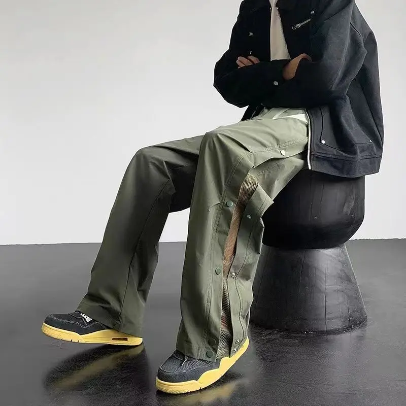 Men's Work Pants Trend for Man Trouser Menswear Mesh Breathable Buckle Quick-drying Charge Pants Summer Mountaineering Casual