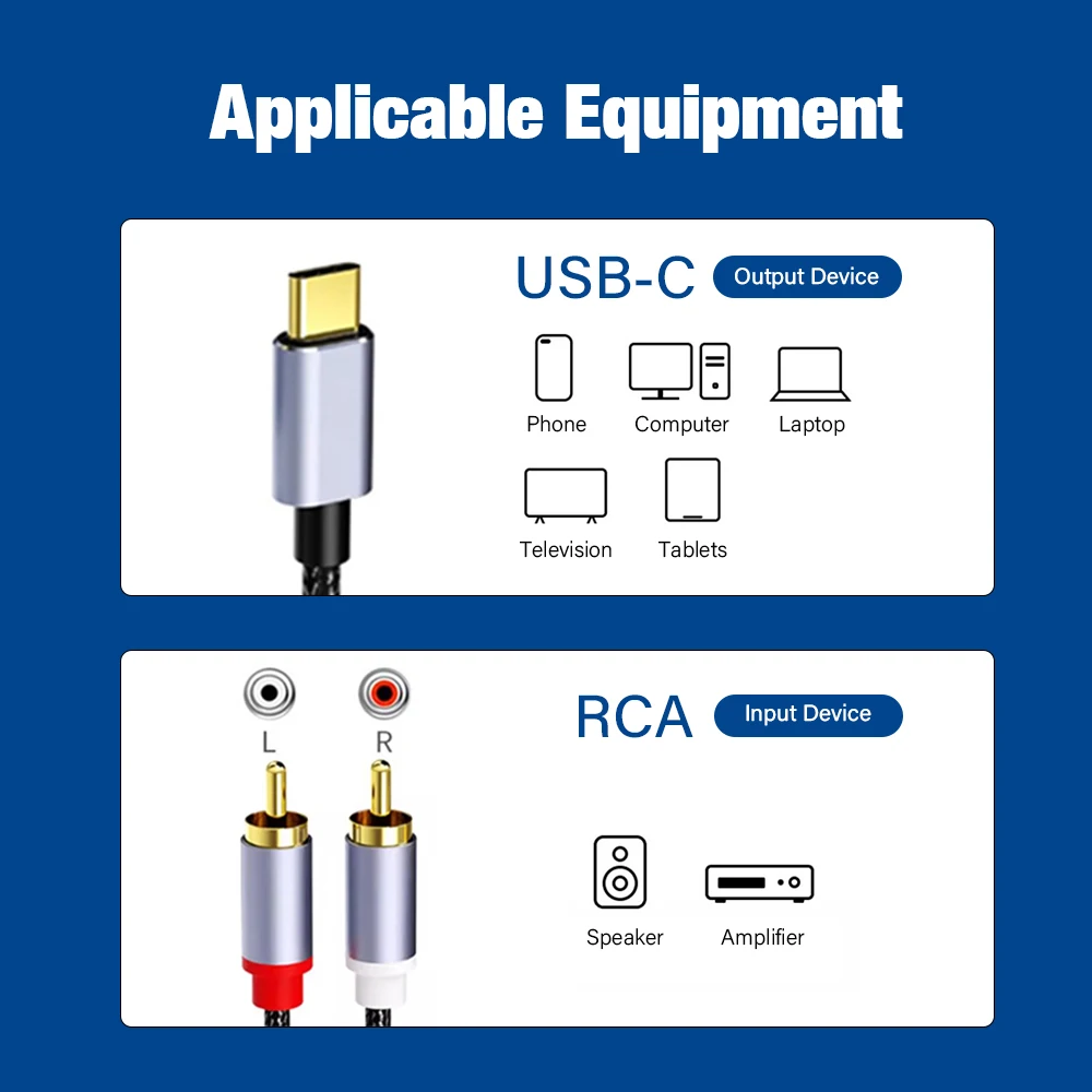 USB C إلى 2RCA محول كابل الصوت مطلية بالذهب نوع C إلى RCA جاك 3.5 مللي متر إلى RCA Y الفاصل AUX الحبل للمنزل مسرح مكبر للصوت DVD #2