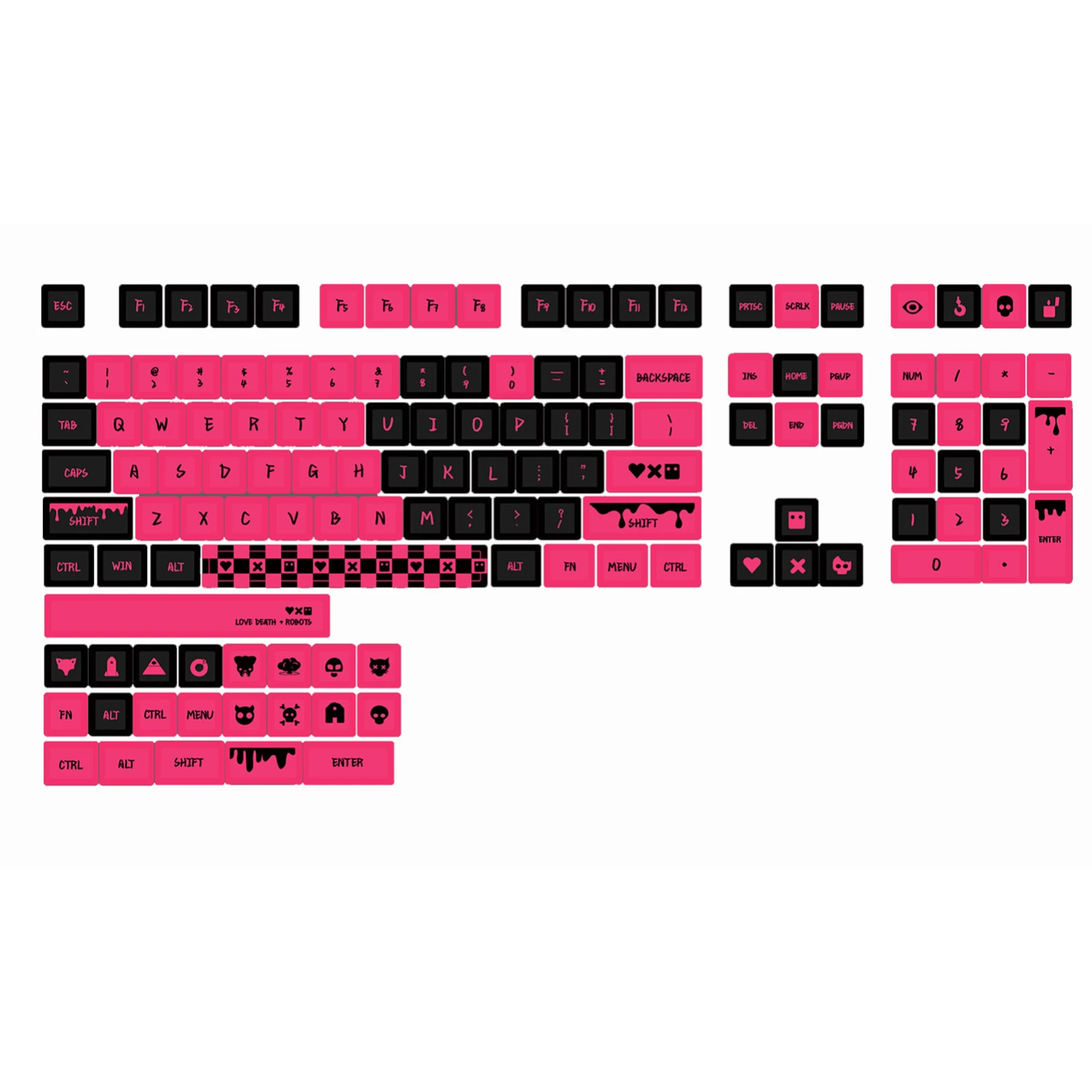 ECHOME Love Robot Theme Keycap Set PBT Custom Black Pink Keyboard Cap XDA Profile Key Cap for Mechanical Keyboard Accessories