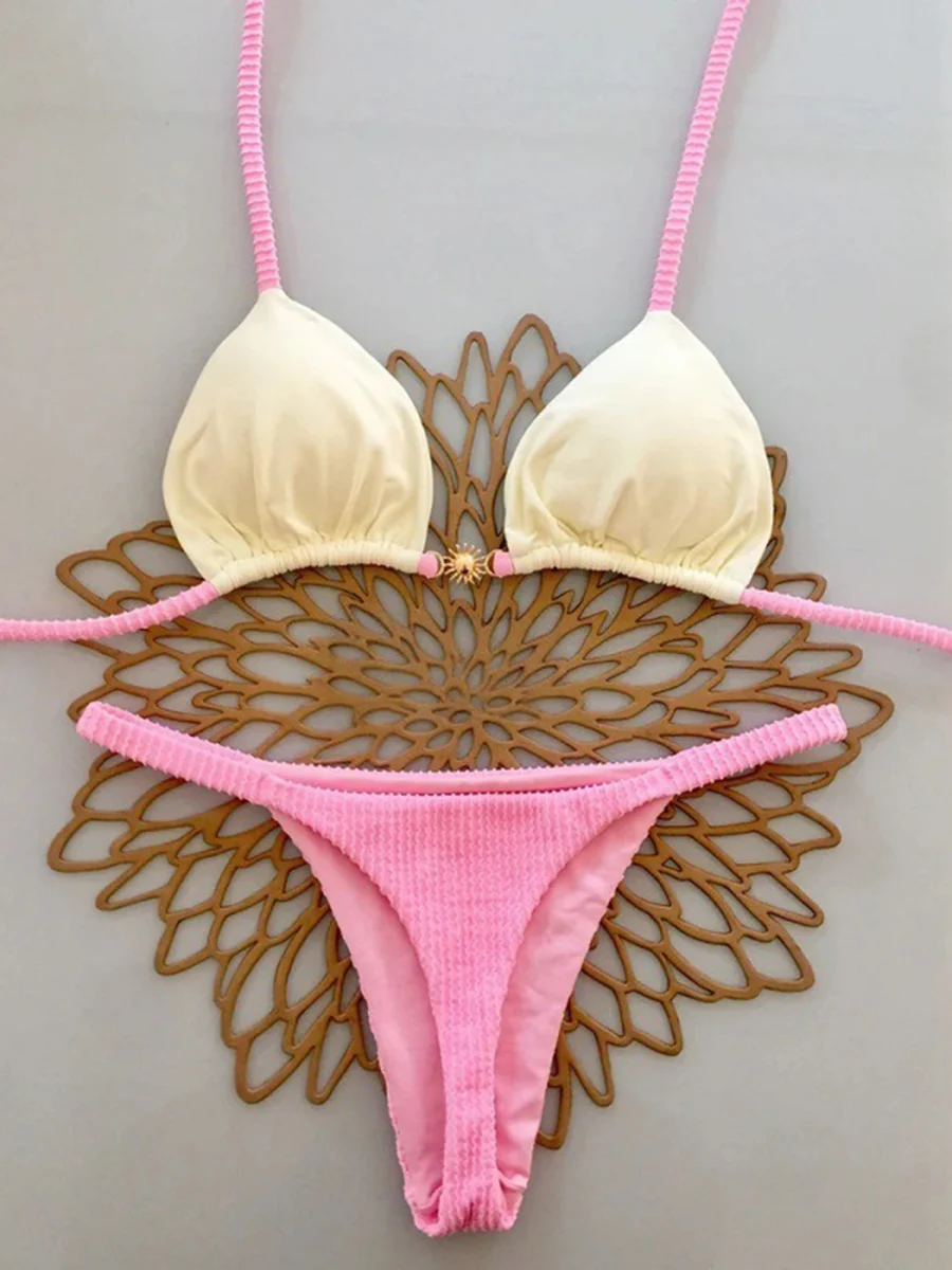 

Two Piece Bikini Set Solid Color Swimwear Women Sexy Push Up 2026 New Micro Fashion Beach Vacation Swimsuits