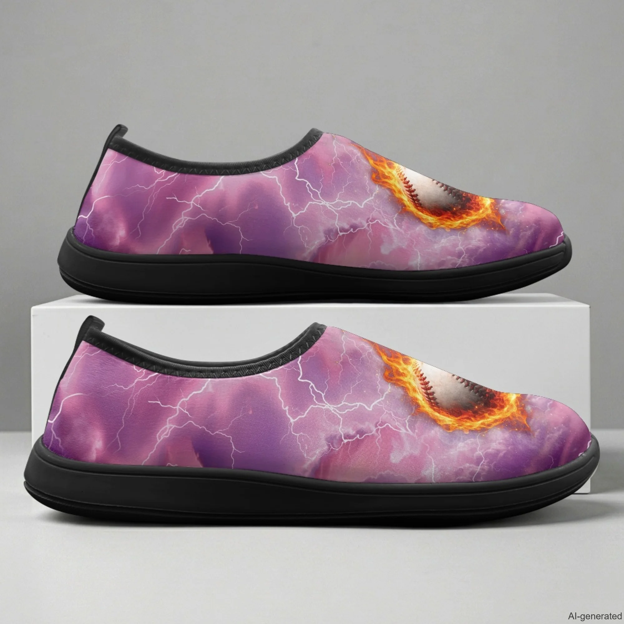 XIXIRIMIDO Slip-on Wide-toed Shoes Men's Breathable Mesh Shoes Baseball Print Womens Fashion Sneakers Walking Shoes 36-46