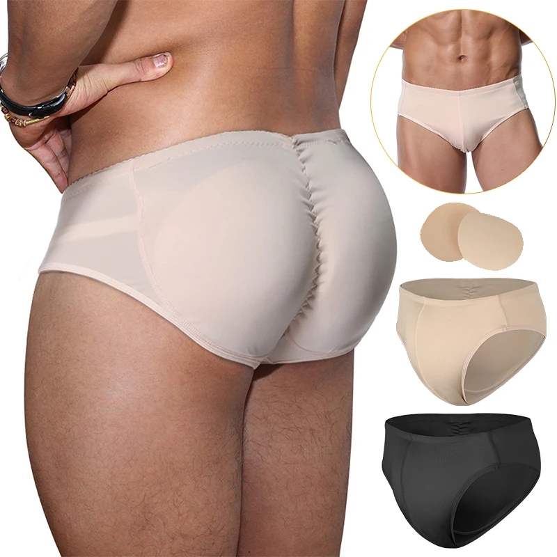 Męskie wyściełane bielizna modelująca figi bokserki męskie Butt Booster Hip Enhancer Shaper 2 odpinane podkładki