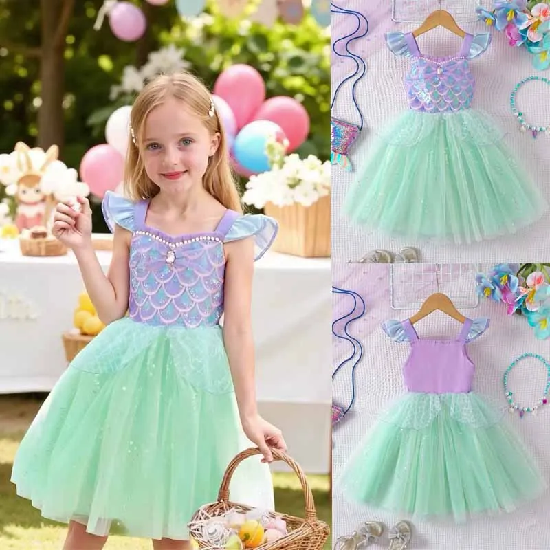 Mädchen Meerjungfrau Prinzessinnenkleid Kinder Mode Pailletten-Ballettkleid Baby Perlen-Tutu-Rock Weihnachts- und Halloween-Kostüm