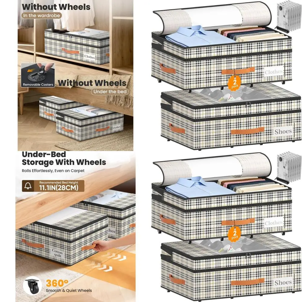 

Dual Wheeled Underbed Storage Bins, Adjustable Height 7.9-10.2, 6 Vacuum Bags, 900D Fabric, Heavy-Duty Rolling Organizer for Clo