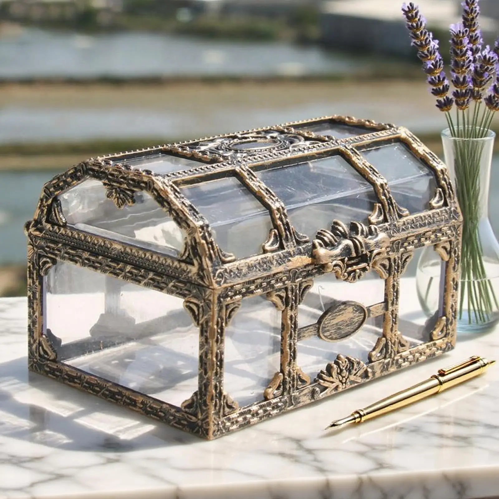 1PC Plastic Transparent Pirate Treasure Box Crystal Gem Jewelry Box Storage Organizer Chest Treasure for Wedding Party Birthday