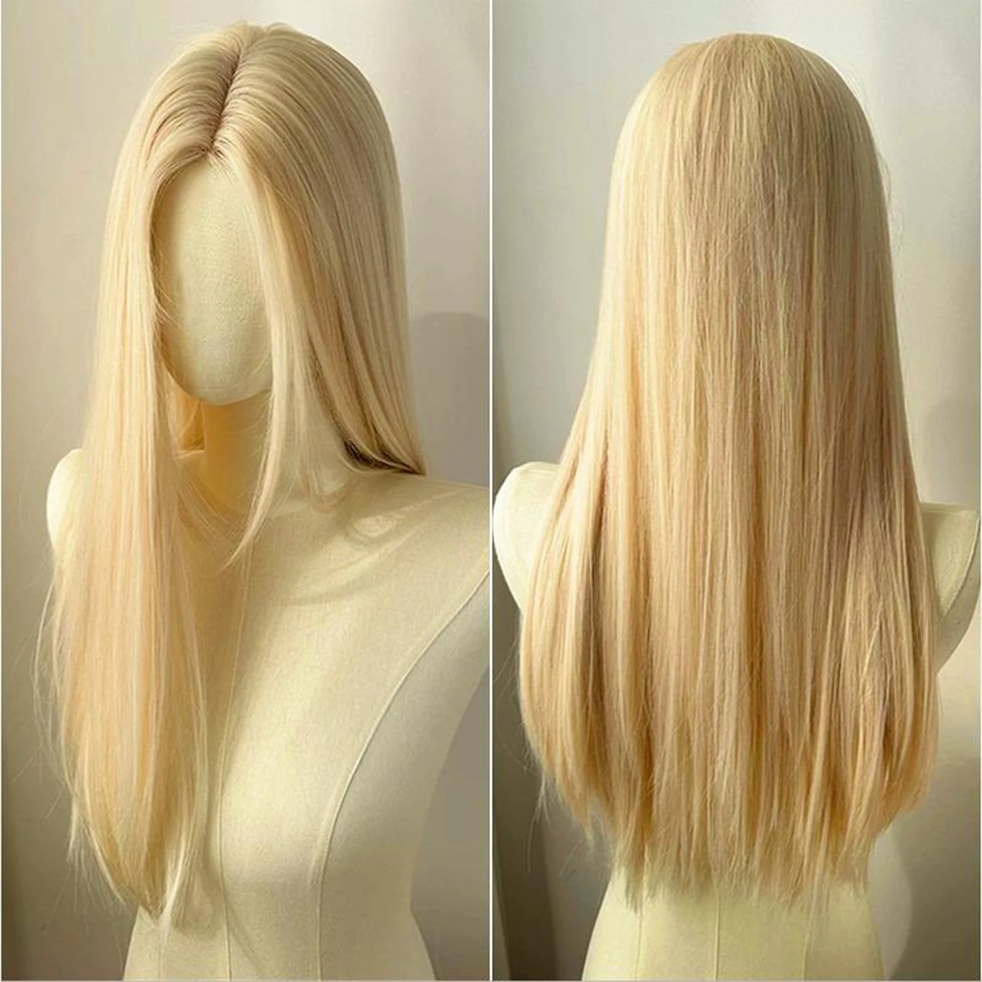 Hellblonde Perücke, 28 Zoll, lange gerade synthetische Perücke aus Hochtemperaturfasern für Cosplay, Mondlichtweiß
