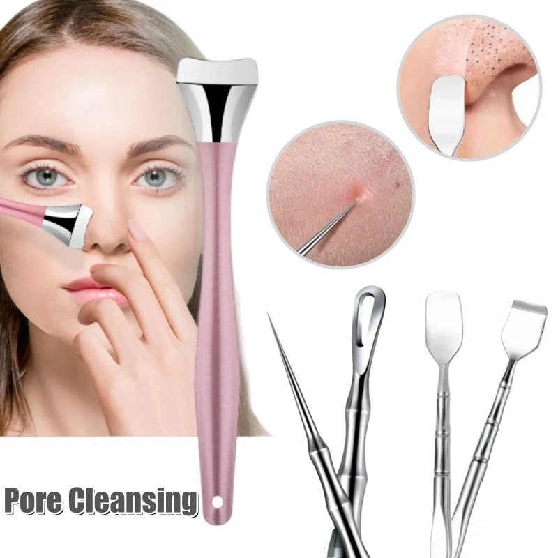 Ferramenta de remoção de cravo de aço inoxidável, dupla cabeça, raspagem facial, acne, agulha, ferramentas de limpeza dos poros, extrator de manchas faciais