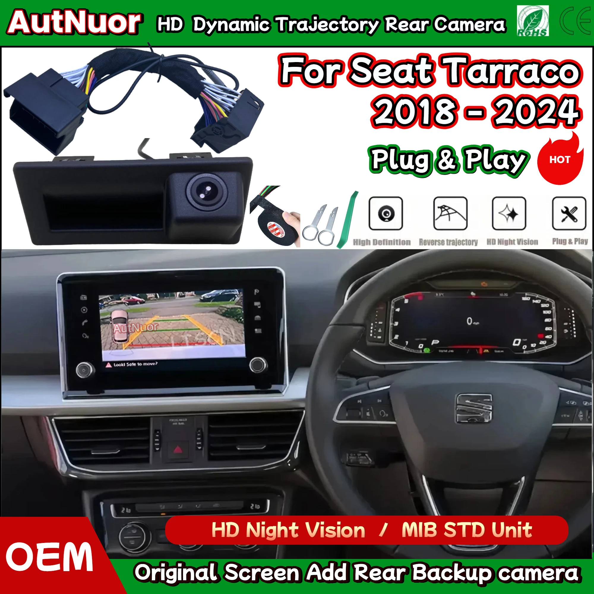 For Seat Tarraco 2018 ~ 2024 Car Trunk Handle Rear Backup Camera / Plug & Play Reverse Camera Canbus Adapter MIB
