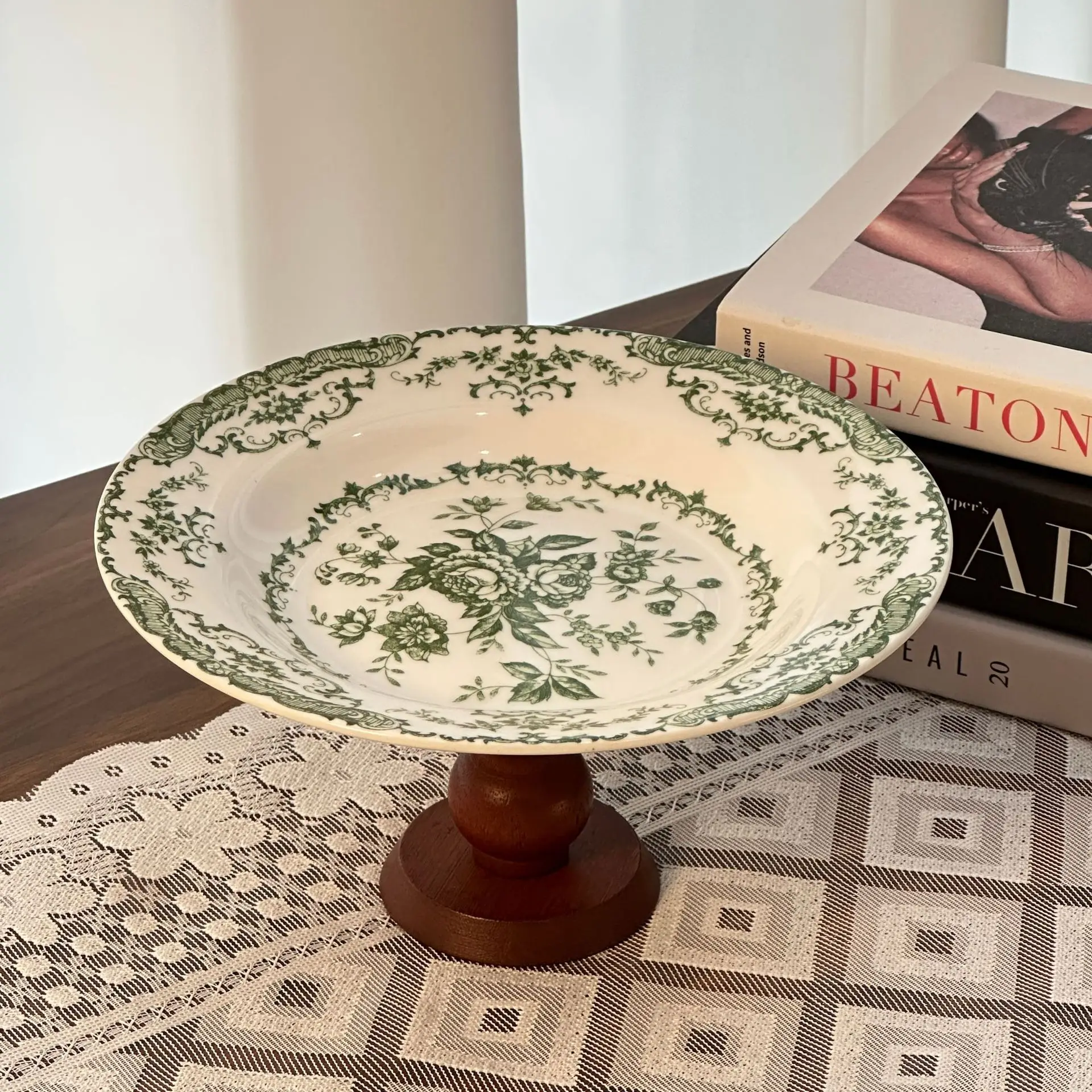 Flower Pattern Compote New Household Living Room 8 Inch Light Luxury Round Fruit Plates High Aesthetic Candy Snack Tableware