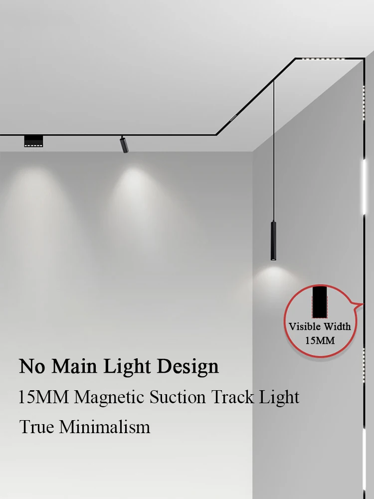 15mm Width LED Magnetic Track Light Grille Flood Lamp Modern Embedded Flexible Linear Fixture LED Spotlight DC48V Ceiling Indoor