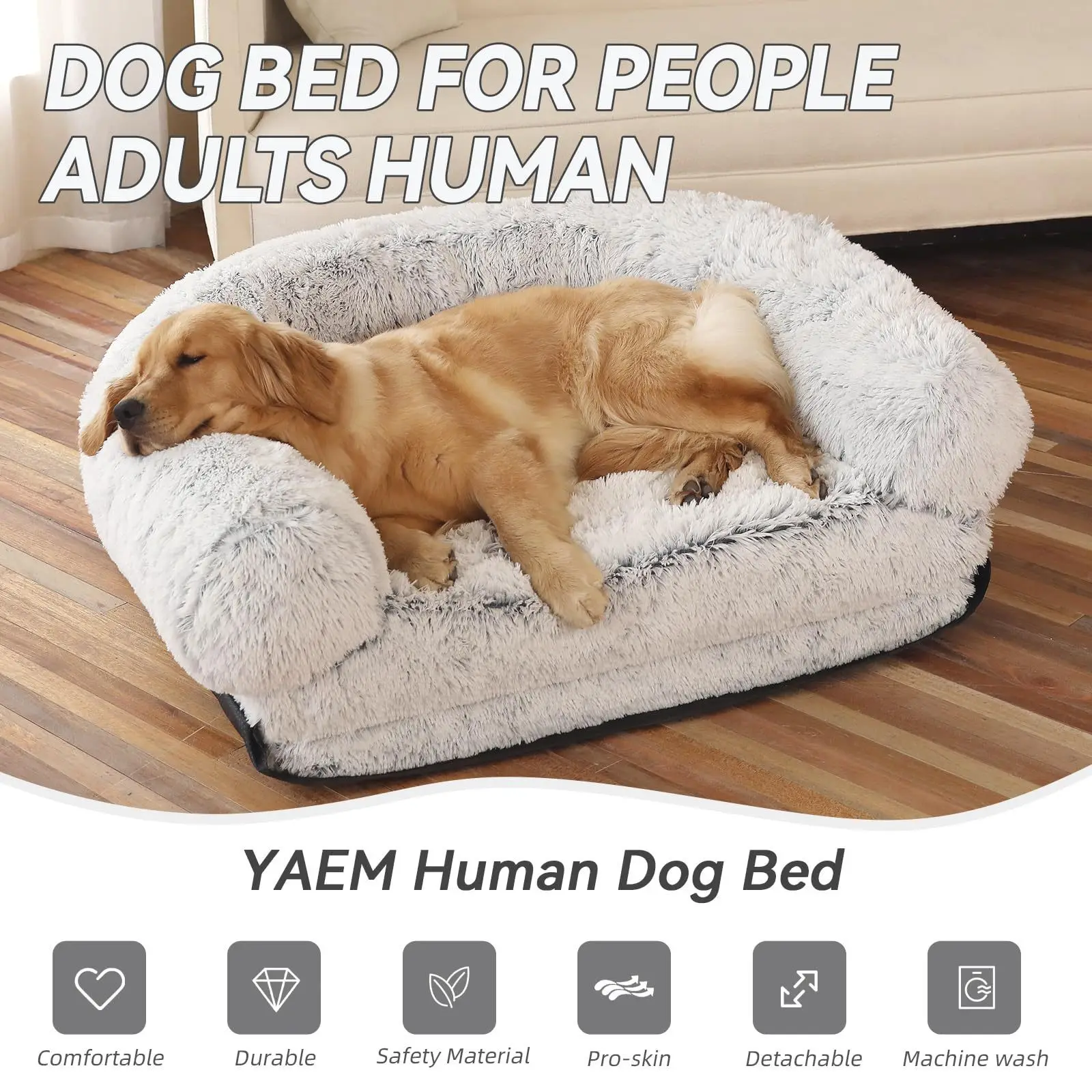 Foldable plush washable human dog bed for adults people giant bean bag bed  fits you and pets