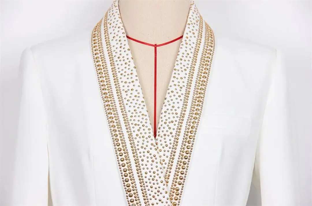 Vintage Gold Sequined Beads Shawl Collar Lace-up White For Women Retro PLUS SIZE