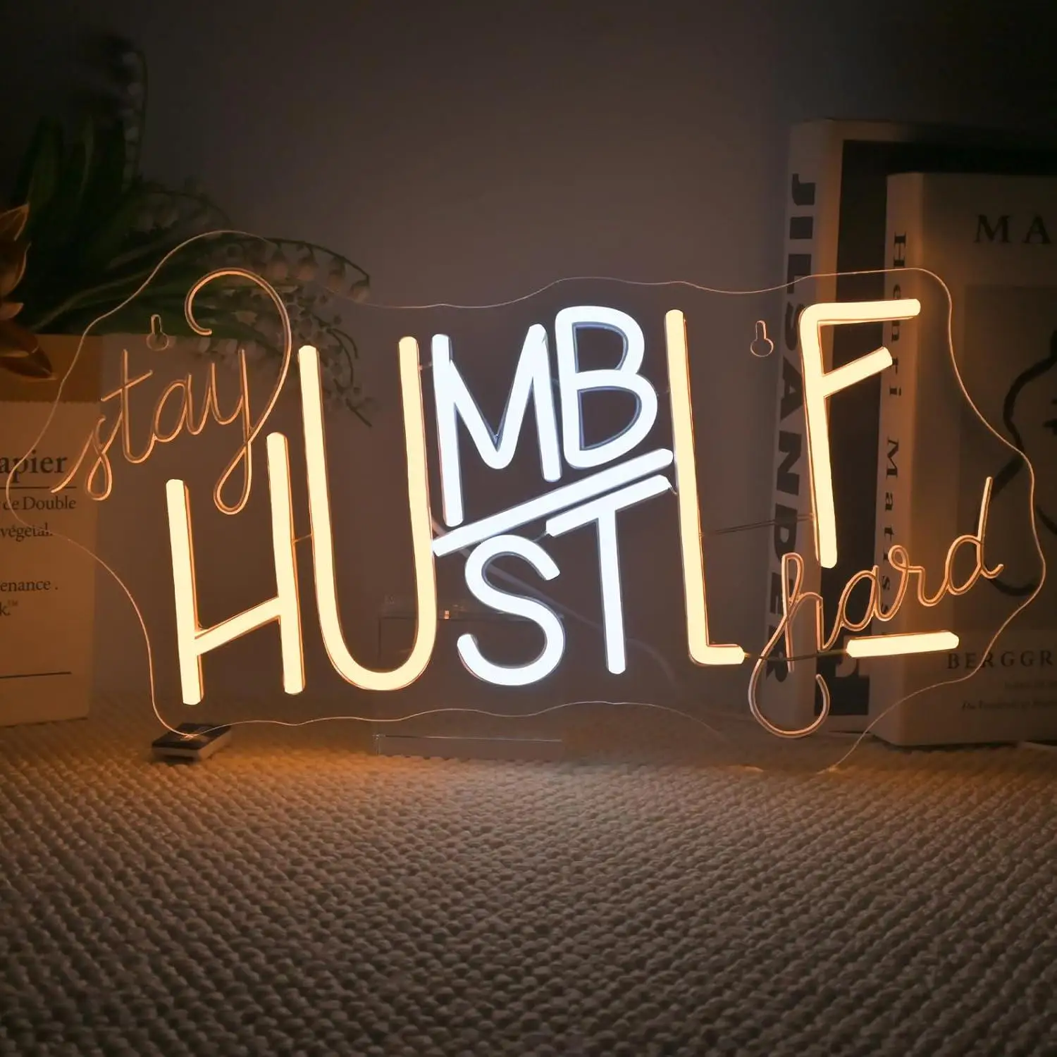 

Stay Humble Hustle Hard Neon Sign USB Dimmable Neon Lights for Gym Office Bedroom Exercise Room Decorations Business Led Signs