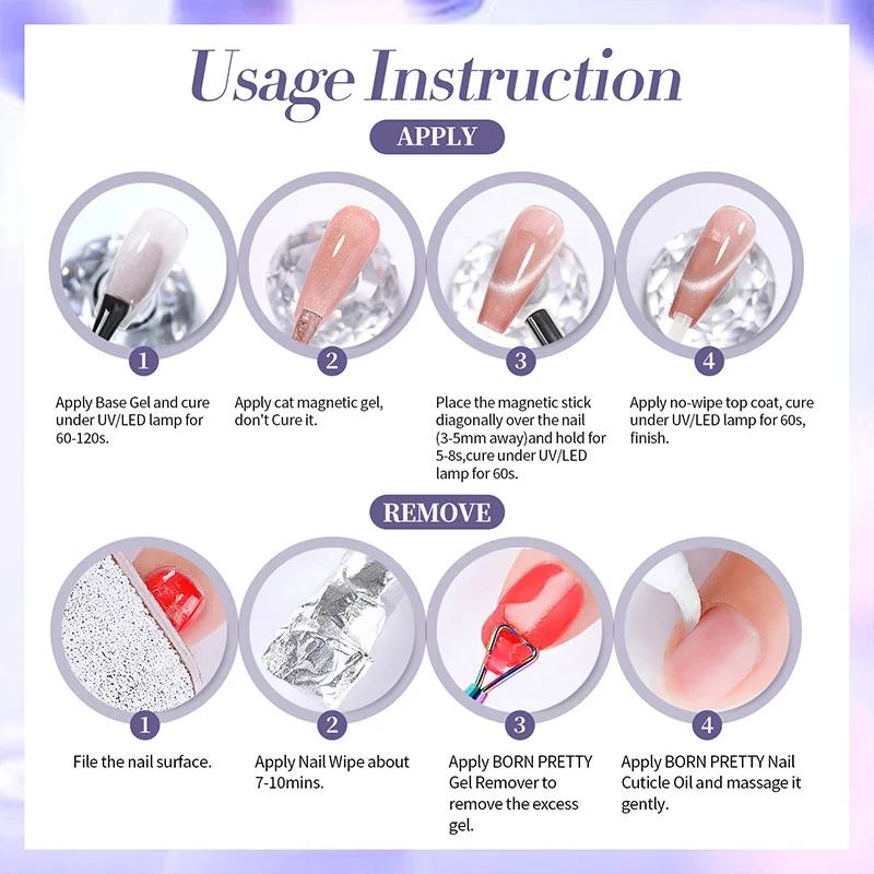 BORN PRETTY 10ml violet couleur claire chat Gel magnétique Ultra brillant Semi Permanent tremper Gel UV vernis d'art d'ongle pour les ongles d'été