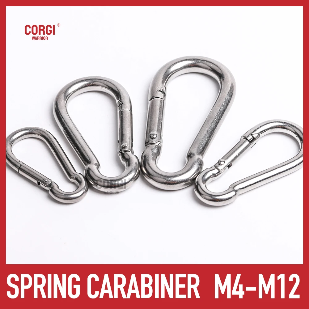 Carabiners Clips Stainless Steel M4 M5 M6 M7 M8 M10 M11 M12 Spring Snap Hook Heavy Duty Locking Carribenares for Climbing Hiking