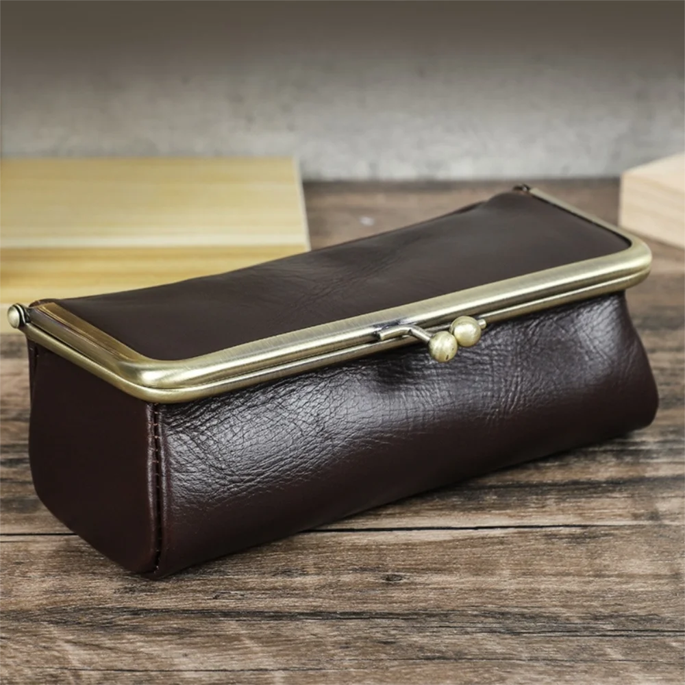 

Fashion Genuine Leather Glasses Case Durable Soft Lining Eyeglass Bag Handmade Travel Eyeglass Box for Eyeglass