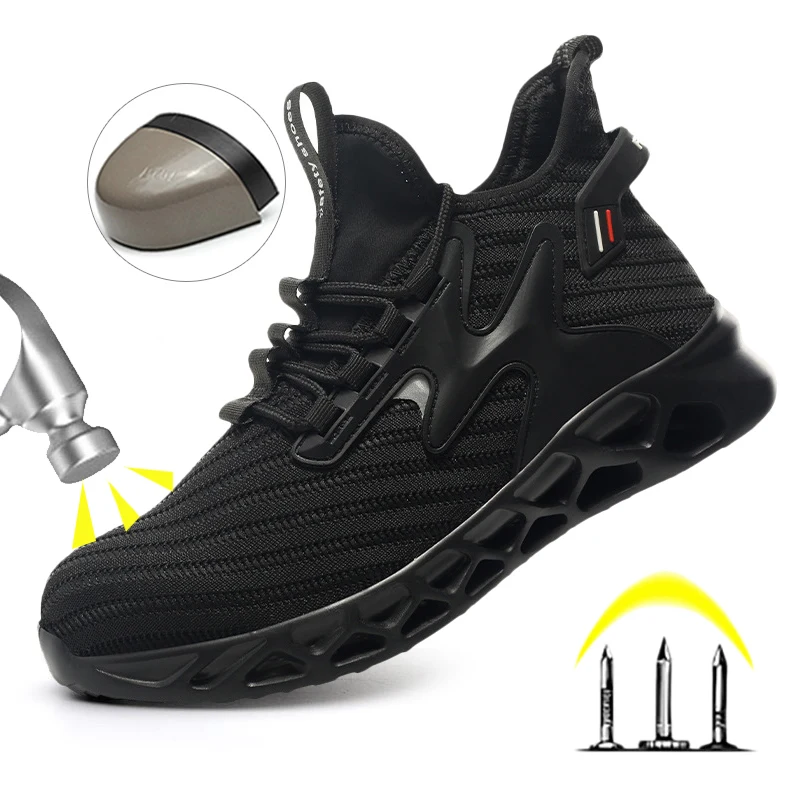 Fashion Safety Shoes Men Anti-Smashing Steel Toe Work Shoes Women Puncture Proof Indestructible Shoes Light Breathable Sneakers