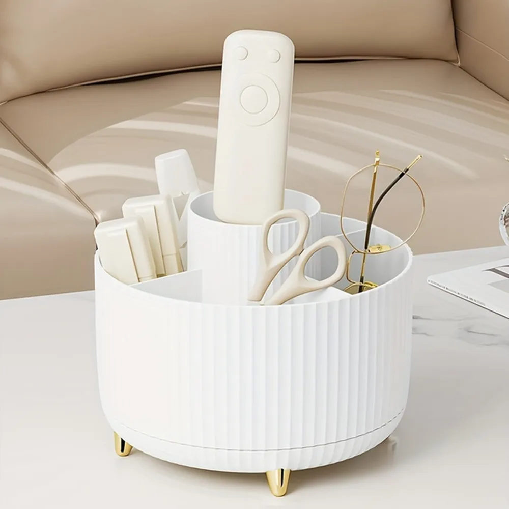 Large-Capacity Rotating Desk Organizer - ABS Pen Holder & Makeup Brush Storage, Dustproof Design for Home Office
