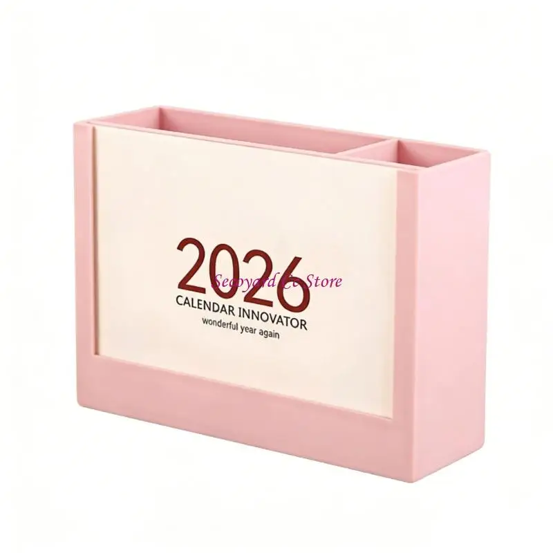 N3UC Practical Pen Storage Box and Calendar Design for 2026 Features Note Pages for Planning Activity and Office Efficiency