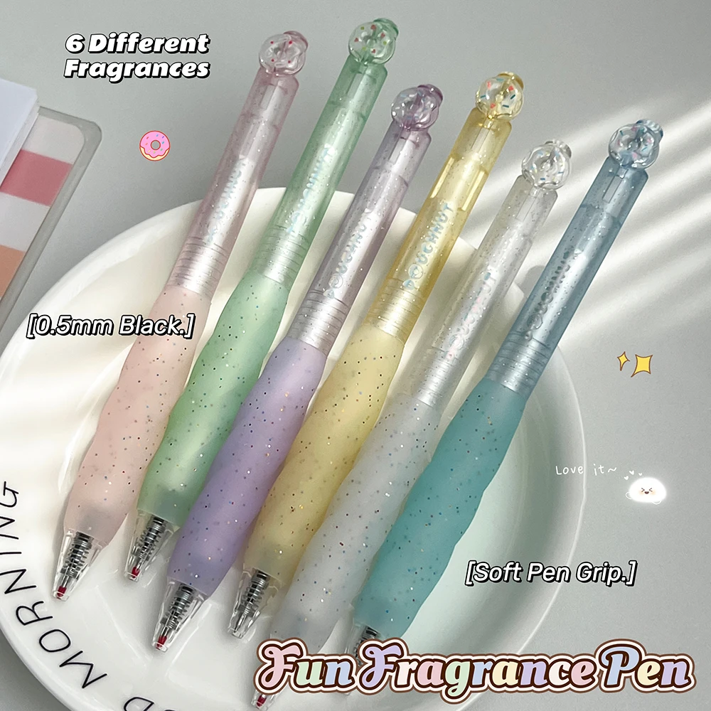 6Pcs Marshmallow Style Gel Pen Set 0.5mm Black Fragrance Pen Creative Donut Shape Quick-Dry Pen For Study and Office Use