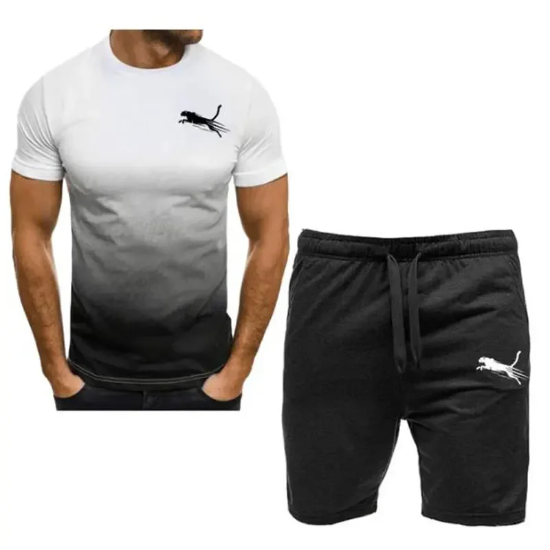 2024 Fashion Men's Tracksuit Short sleeve T-shirt and Sports two suit shorts Summer casual jogging suit men's suit