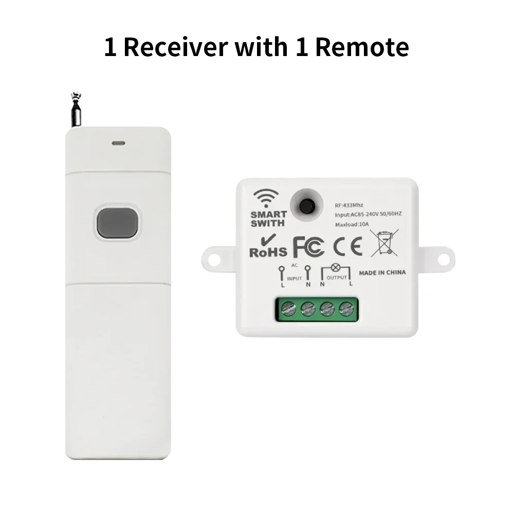433MHz wireless remote control switch, remote control range exceeds 3000 meters, 16A relay receiver module, 100-40V light, suita
