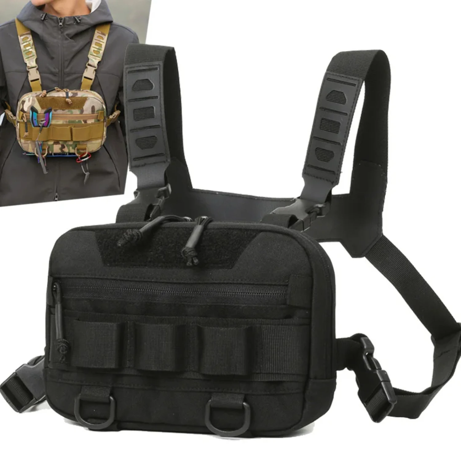 Durable, versatile and multi-functional men's nylon tactical fishing chest bags for outdoor travel, camping, and climbing. Featu