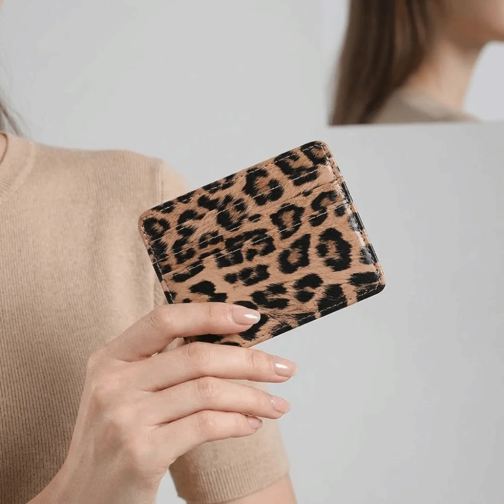 Classics Pu Leather Leopard Print Card Holder Multi-functional Ultra-thin Credit Card Holder Slim Mini Bank Card Case Men/Women