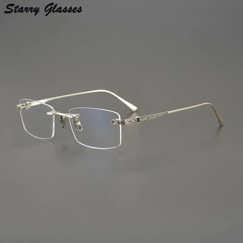 

925 Silver Men Glasses New Retro Frame Top Quality Rimless Vingage Optical Eyewear Myopia Reading Personalized Women Eyeglasses