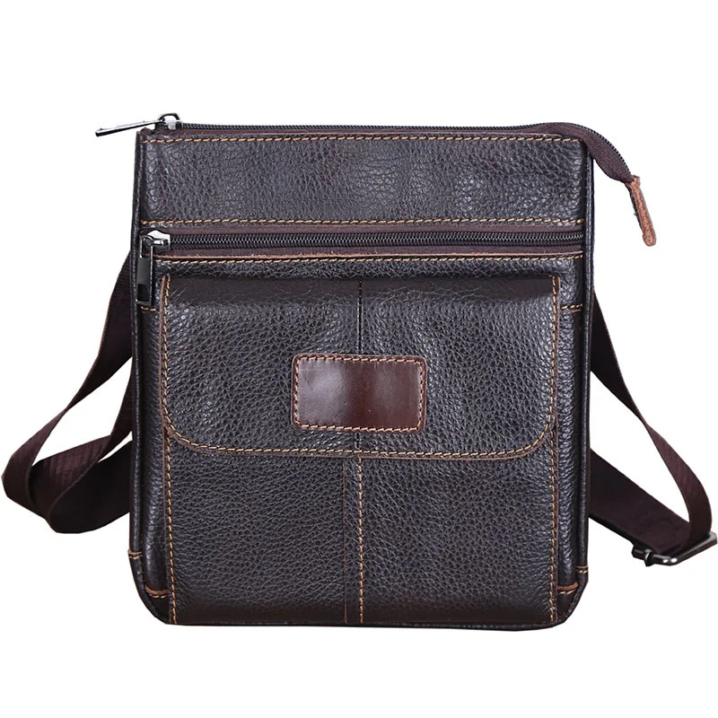 Mensageiro de couro genuíno para homens, bolsa de ombro tiracolo pequena monocromática, bolsa de negócios vintage casual, nova moda