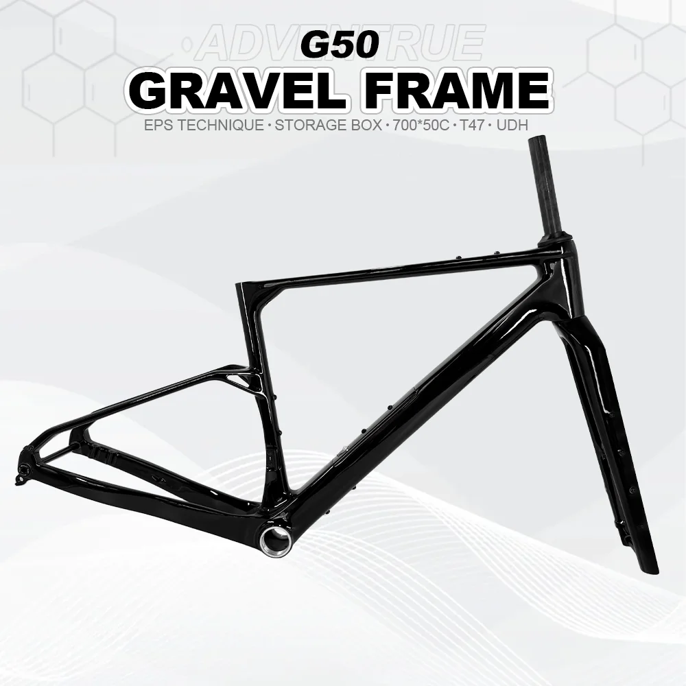 

2026 G50 Carbon Gravel Bike Frame 700C*50C UDH Hanger Full Internal Cable Disc Brake Gravel Bicycle Frameset Storage Box