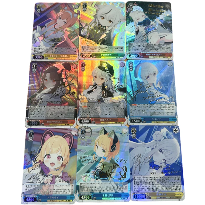 9Pcs/Set WS Cards ACG Hayase Yuka Takanashi Hoshino Misono Mika Golden Sign Anime Game Characters Colorful Flash Cards DIY Toys