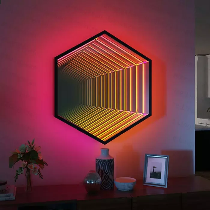 Home Decor Nordic Style Atmosphere RGB Wall Lamp Multi-layer Magical Mirror 3D LED Hexagon Mirror Wall Lamp