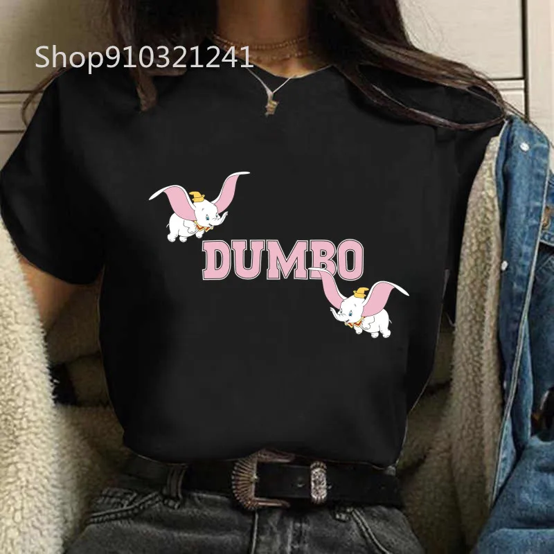 Women Anime Cute Dumbo T Shirt Printed Cartoon Graphic T Shirts O-Neck Short Sleeve T-shirt Summer Harajuku Femme Tops Clothing