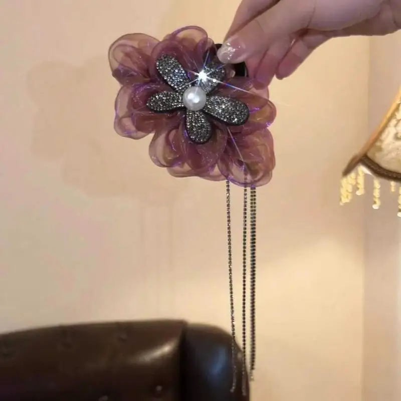 Weiblichen Koreanischen Stil Frauen Exquisite Strass Haar Zubehör Blume Quasten Puffy Haar Clip Haar Klaue Frauen Neue Kopfbedeckungen – Detail 3