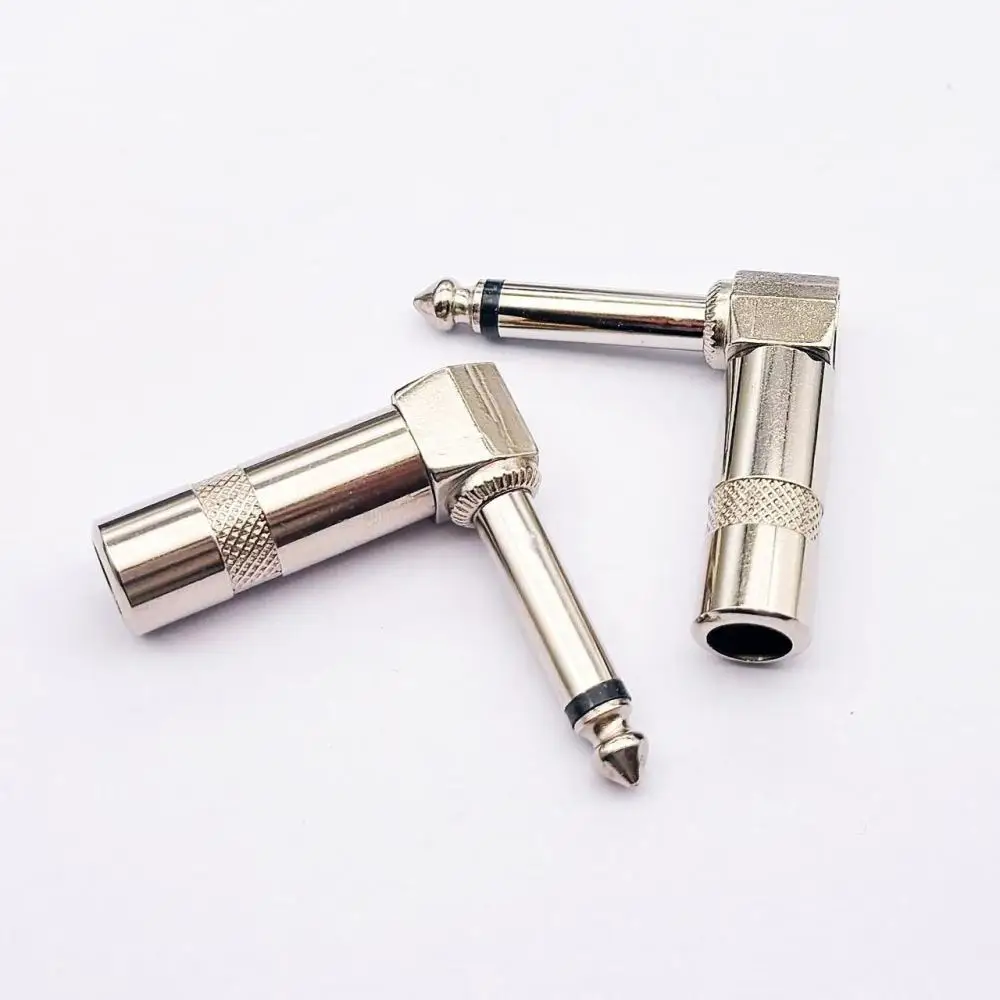6.35mm 90 Degree Elbow Audio Connector Mono Plug Gold Plated Microphone Instrument Cable Adapter For Studio Sound Mixer