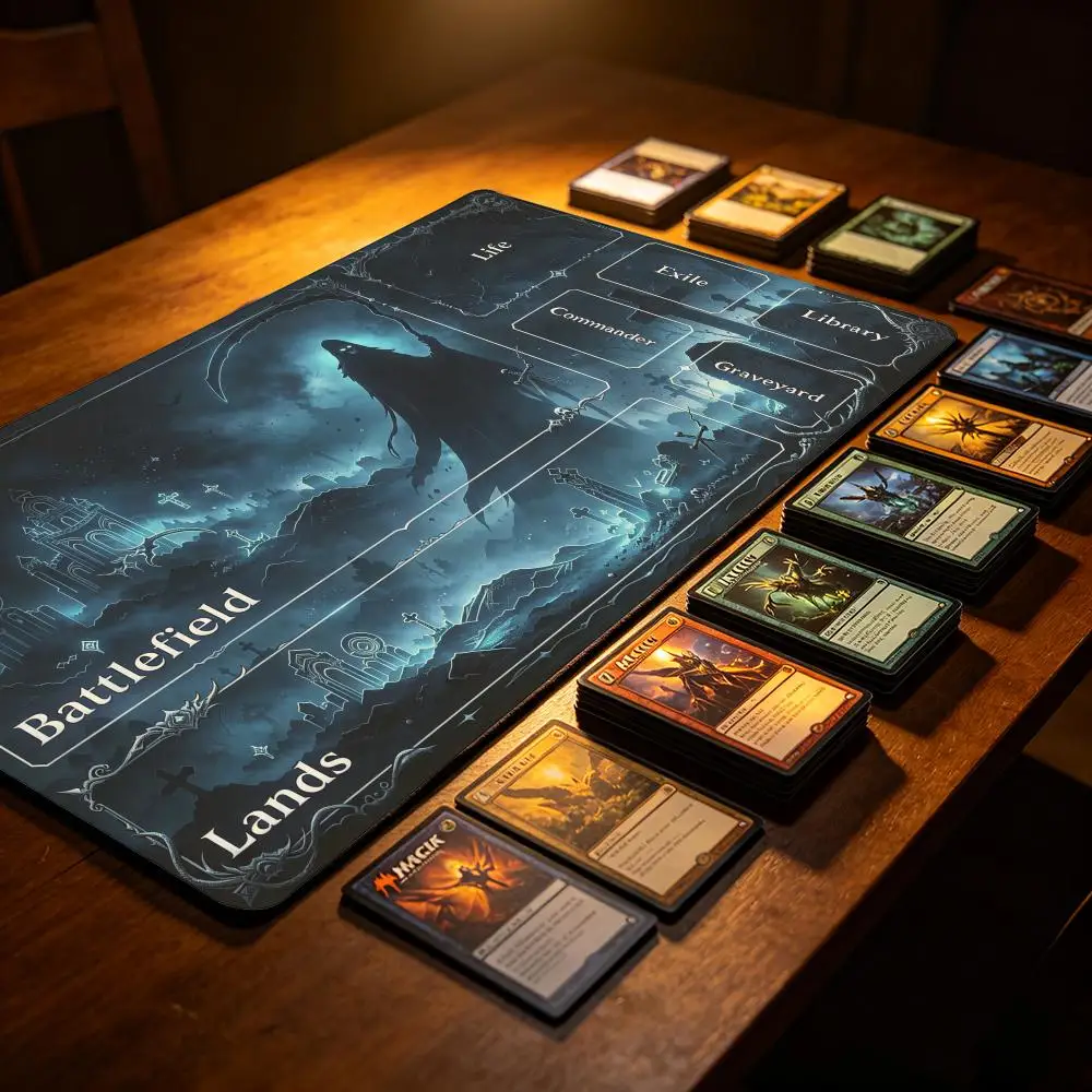Grim Reaper Moon Graveyard MTG Zoned Playmat, Dark Gothic Cemetery Commander Card Mat, Magic The Gathering Playmat Tabletop Gift
