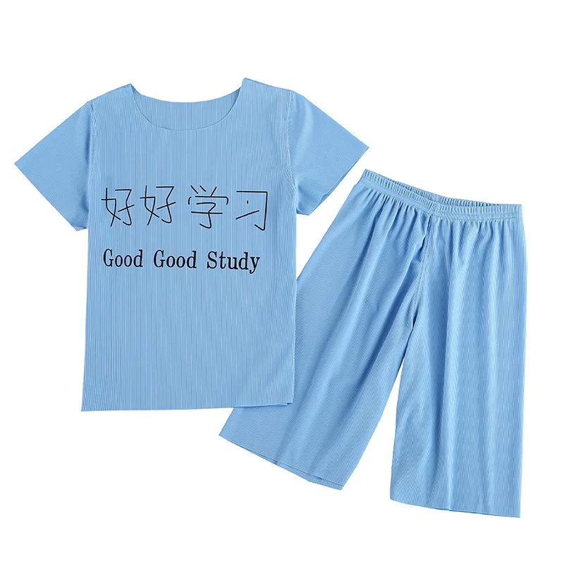 Children Pajamas Sets 2022 Summer New Chinese Style GO TO BED Ice-touch Short Mid-pants 2 Pcs Sets Home Clothes