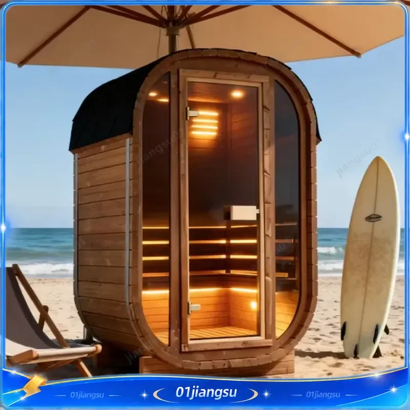 Canadian Red Cedar Wood Barrel Sauna 2-6 Person Outdoor Indoor Traditional Steam Room Eco Friendly Plug Powered Home Spa Kit