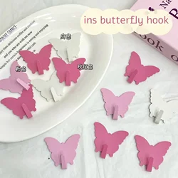 3Pcs INS Pink White Butterfly Shape Metal Multi-Purpose Hook Cute Girl Bedroom Wall Sticky Hook Key Mask Organizer Room Decor