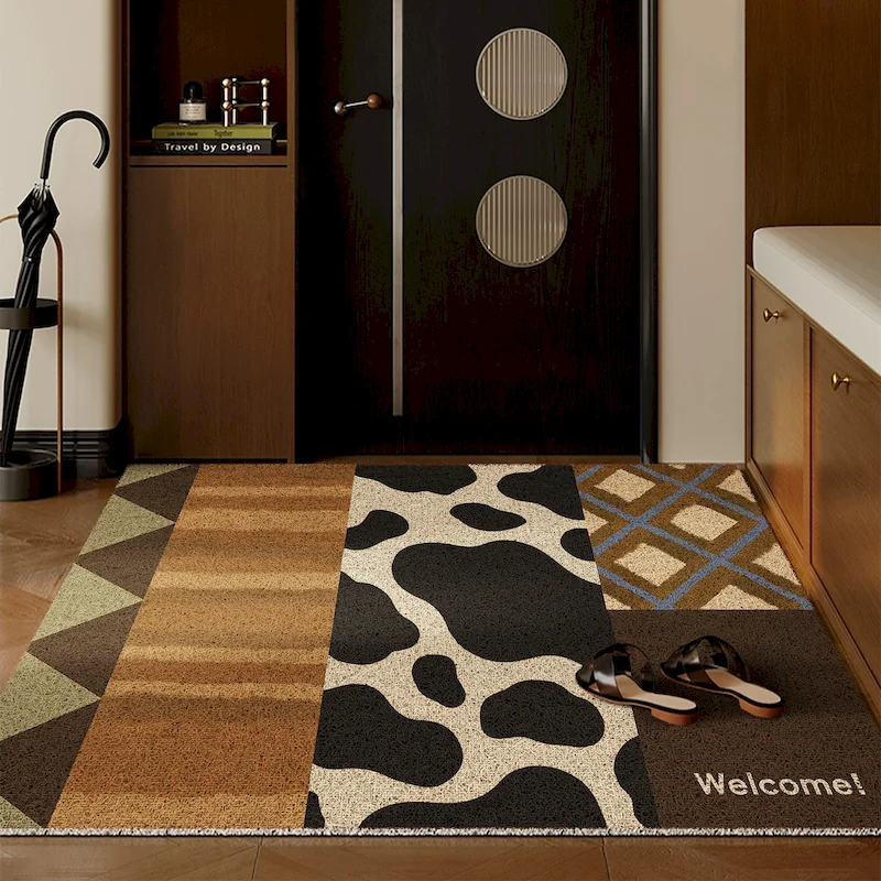 VIKAMA Leopard Print Geometric Splicing Carpet Abstract Linear Geometric Anti Slip Soft Floor Mat Entrance Home Decoration