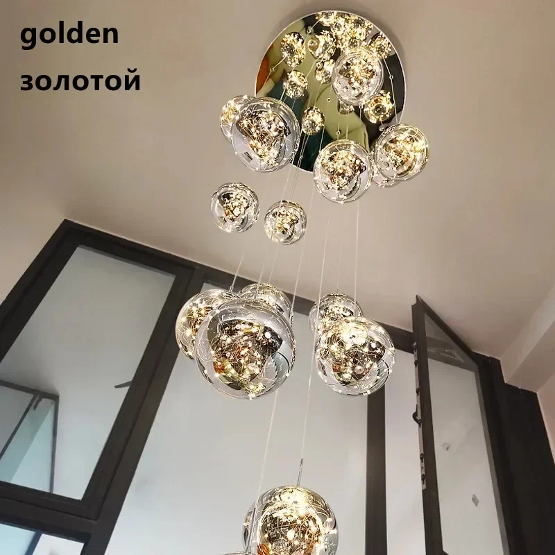 Imagem -05 - Nordic Glass Ball Led Pendant Lamp com Controle Remoto Ouro Prateado Apto para Escadaria Sala de Estar Salão Candelabro Decoração de Casa