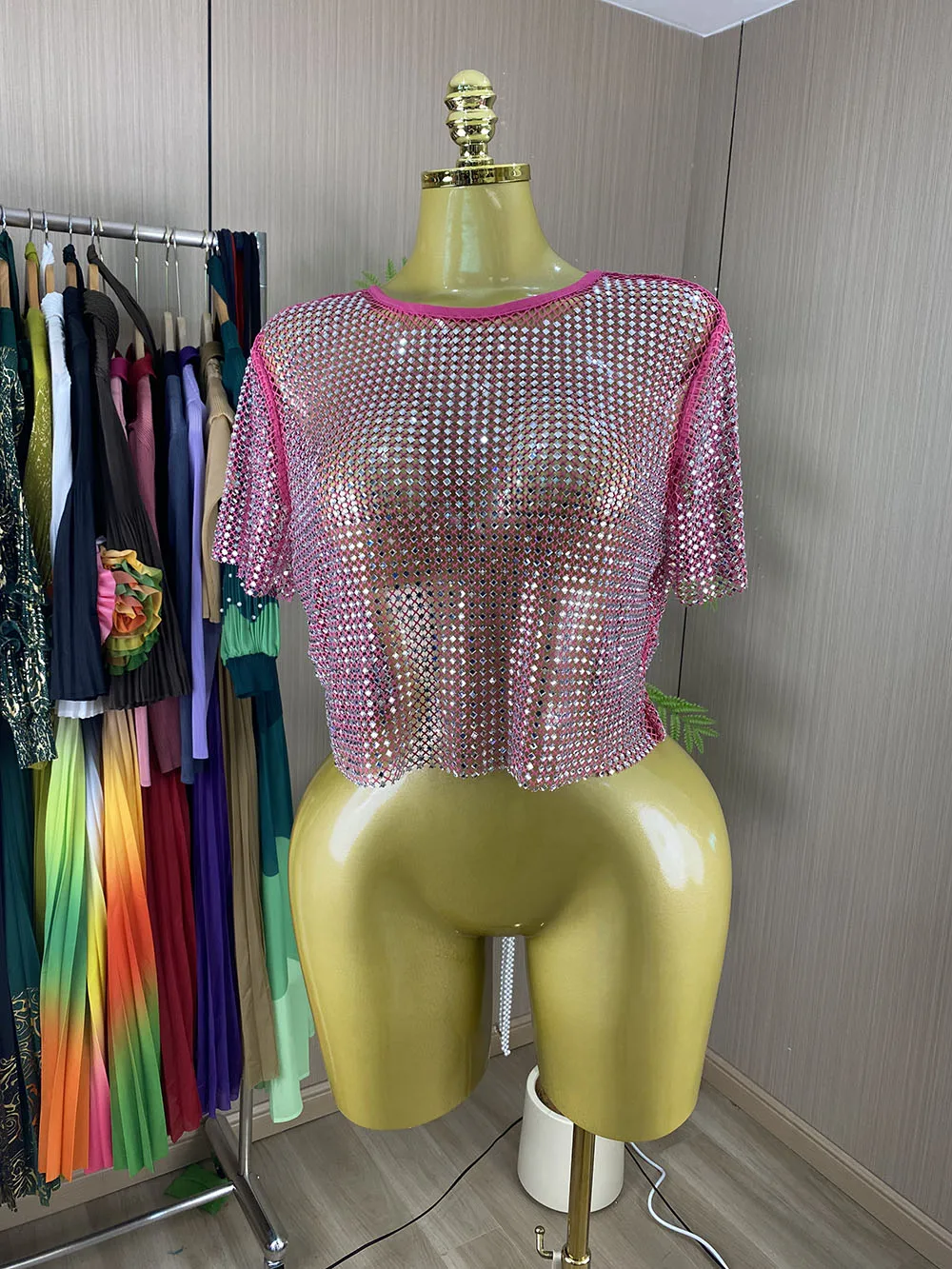 Women's Sexy Sheer Mesh Crop Top with Luxury Sequins, Embroidery, and Beading-GZXX1191