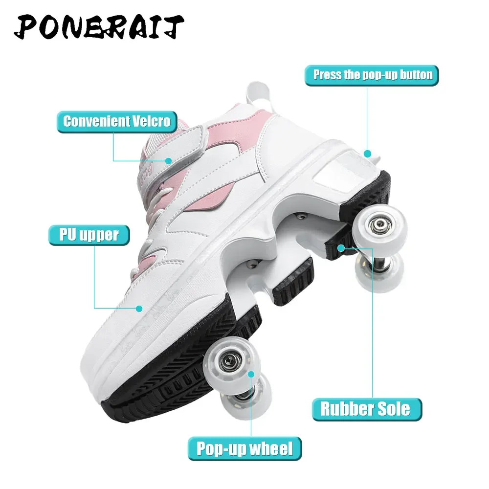 Women\'s High Top 4 Wheel Roller Shoes Fashionable Unisex Automatic Pop-up Sneakers With Wheels Dual-purpose Skating Casual Shoes