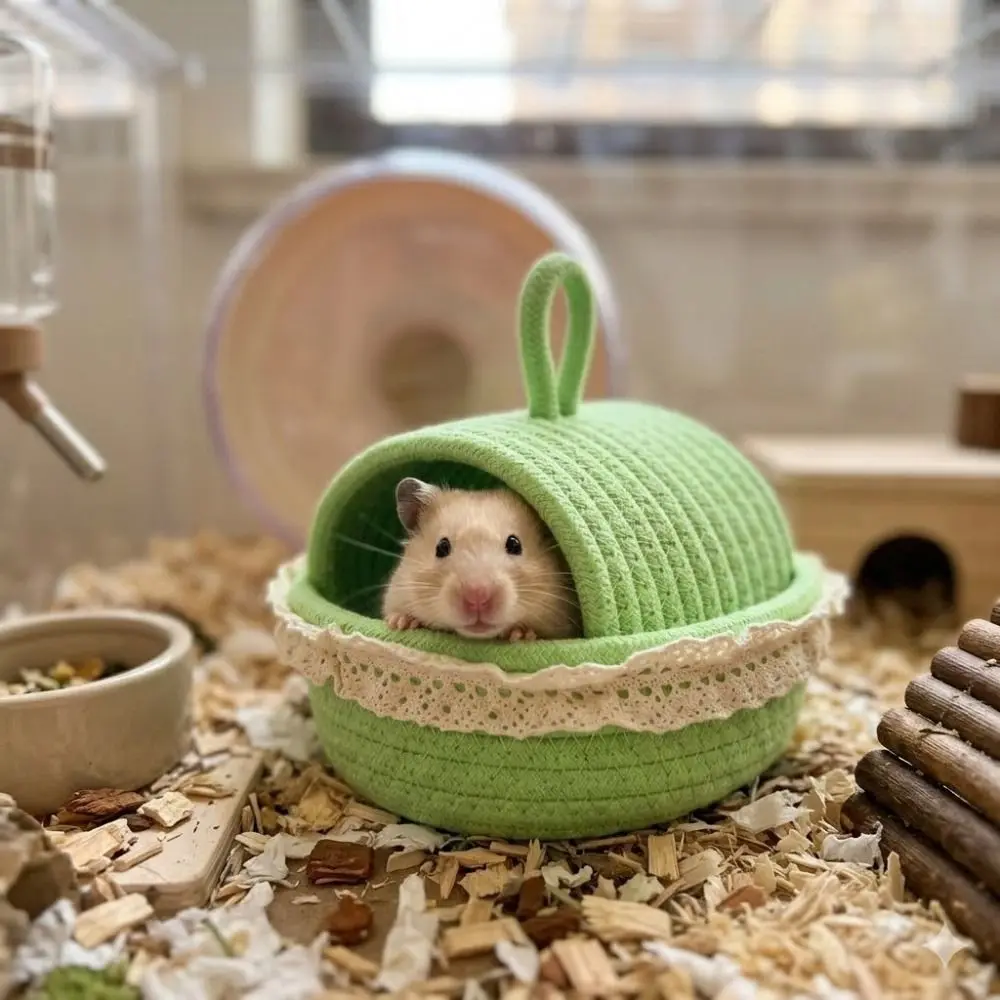 Scratch Resistant Weave Hamster Nest Wear Resistant Breathable Guinea Pig Tunnel Handmade Top Handle Hamster Cage Resting Place